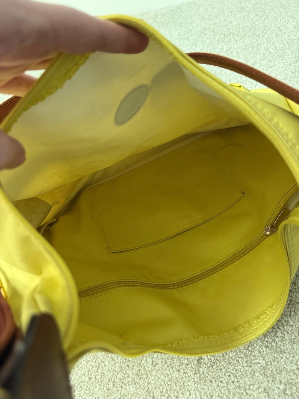 Yellow Shoulder Tote Bag with Brown Strap - Picture 10 of 14